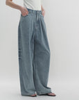 Soft Tencel Cotton Light Structure Pleated Loose Straight Wide Leg Jeans for Women