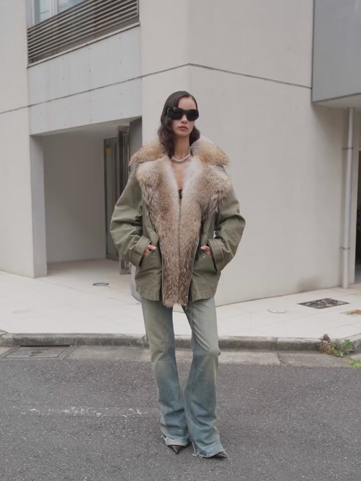 Firelady women's fur parka coat with two-tone Tuscan coyote fur collar, "Wilderness Parka"