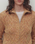Vintage warm flower pattern basic top mohair wool cable blend zipper knit cardigan "Romantic Cable"