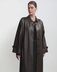 THE ARTM Women's Lambskin Leather Trench Coat - Long A-Line Raglan Sleeve Jacket