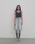 “Unruly Sonata” Neutral Style Loose Feeling Imported Washed Mid Rise Bumped Side Wide Leg Washed Denim Mid Pants