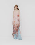 Acetate Mulberry Silk V-Neck Ruffled Draped Twist Strap Summer Dress "Rosy Ombre"
