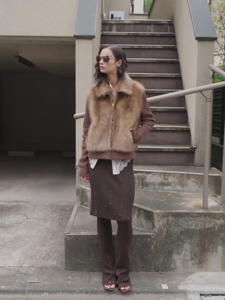 Firelady Fur Shearling Coat with Detachable Sleeves "Silky Cocoa"