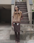 Firelady Fur Shearling Coat with Detachable Sleeves "Silky Cocoa"
