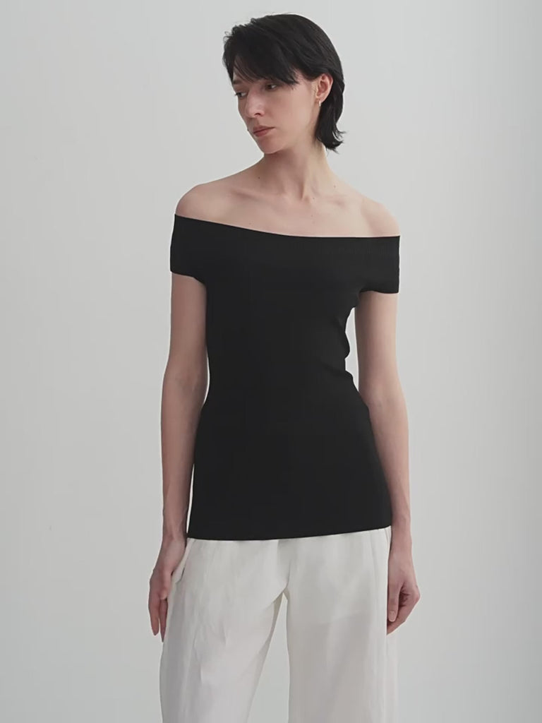 Mulberry silk off-shoulder knitted summer top product video