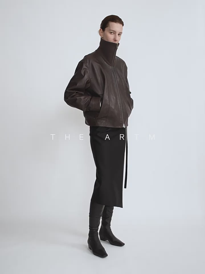 THE ARTM Women’s Funnel Neck Leather Jacket – Modern Minimal, Relaxed Fit