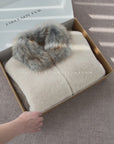 Firelady Fur Women's Merino Shearling Coat | Layered Patch-Dyed Raccoon Fur Collar“Hokkaido Melody”