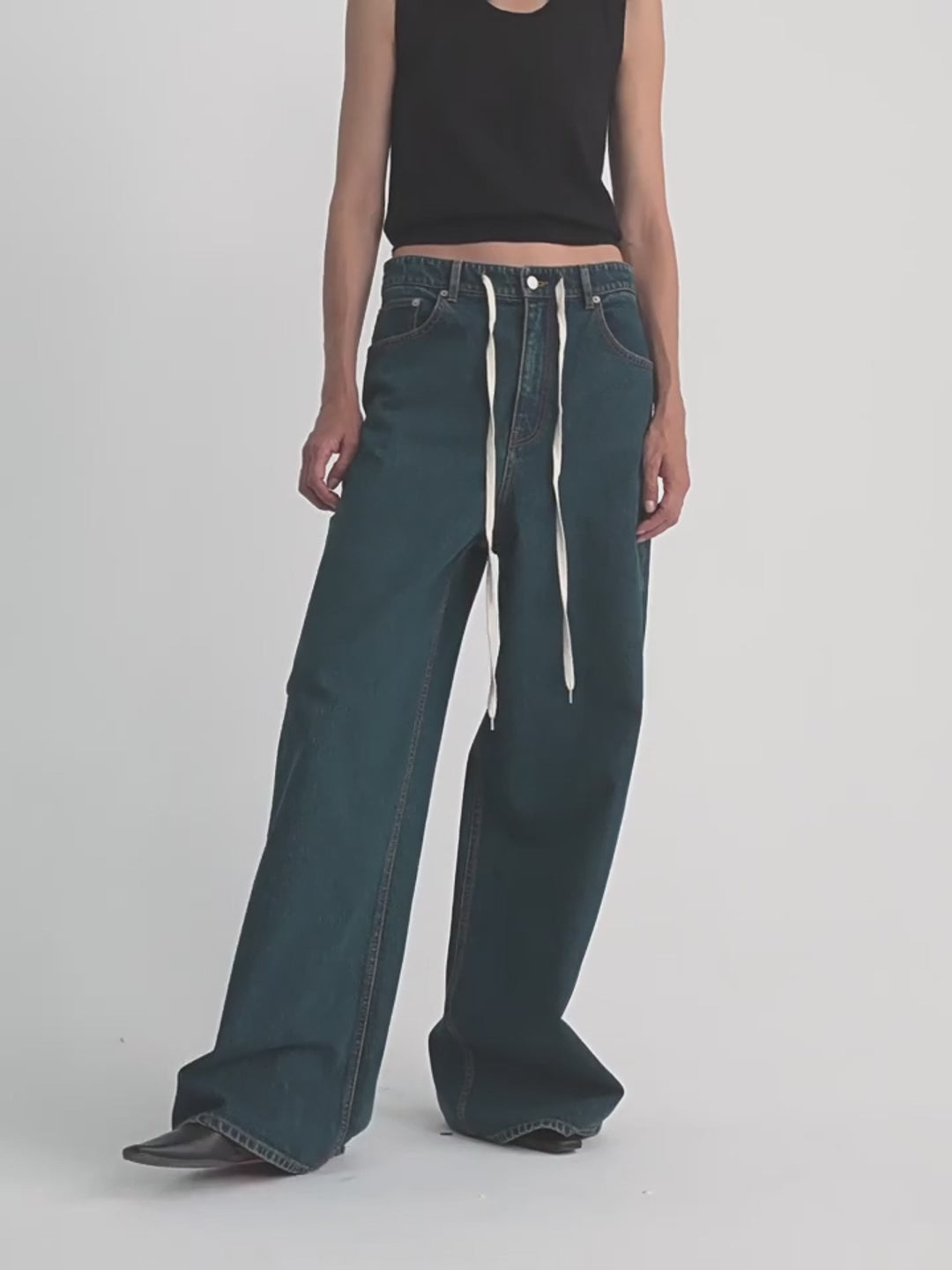 "Retro Blues" fashionable high waist pleated design washed casual wide leg jeans for women