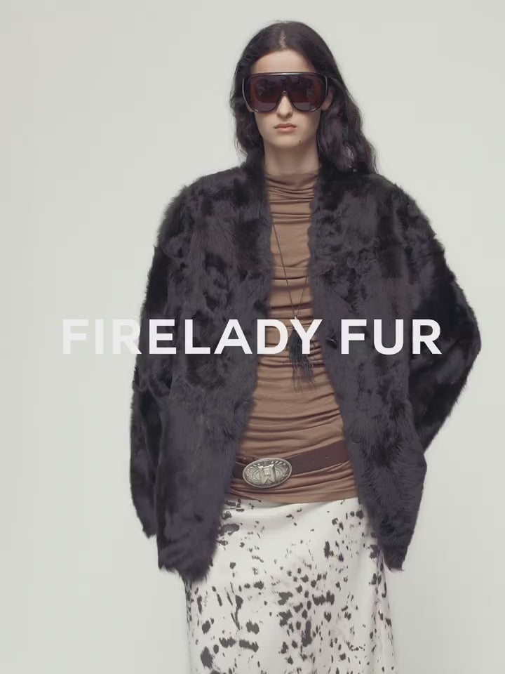 Firelady Fur Women's Shearling Coat - Belted V-Neck