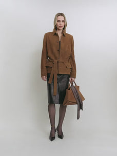 Veste en cuir de mouton noir THE ARTM - Manteau cintré rétro