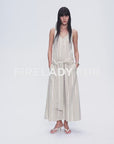 Silver Striped Linen V-Neck Drape Dress"Milan Holiday"