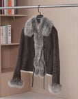 Fireladyfur Women's Shearling Coat - Imported Merino Wool Patchwork Fox Fur Collar Florence