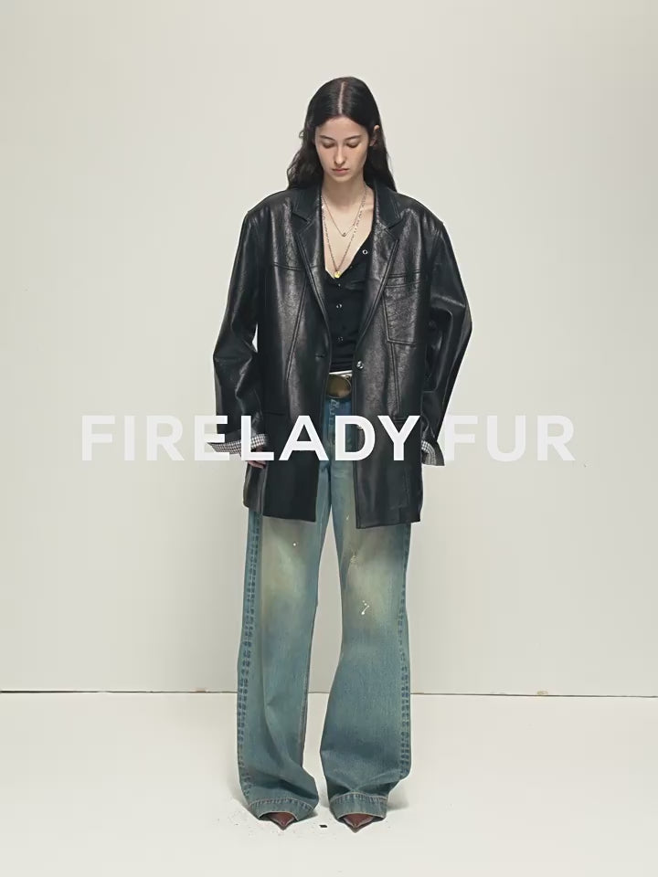 Firelady Fur Women‘s Sheepskin Leather Jacket “Oversized Leather Blazer”