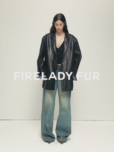 Firelady Fur Women‘s Sheepskin Leather Jacket “Oversized Leather Blazer”
