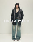Firelady Fur Women‘s Genuine Lambskin Leather Jacket - Imported Vegetable-Tanned Suede, “Oversized Leather Blazer”
