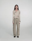"Artistic Abstract" sfumato distressed printed merino wool waisted polo collar long sleeve short knit sweater