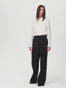 Worsted wool commuter classic drapey raw edge loose straight wide-leg pants
