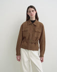 Letrans Women’s Cropped Suede Safari Jacket with Belt, Top-Grain Lambskin“Twilight Knight“