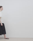 "Iceland Diary" neckline pleated design round neck tie puff sleeve short sleeve shirt for women