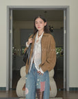 Fireladyfur Women's Suede Top-Grain Sheepskin Leather Jacket
