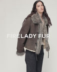 Fireladyfur Women's Shearling Coat - Imported Merino Wool Patchwork Fox Fur Collar Florence