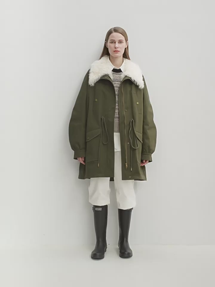 Parka en duvet pour femme Letrans avec col en laine amovible et 90 % duvet d'oie "Poème de la nature"
