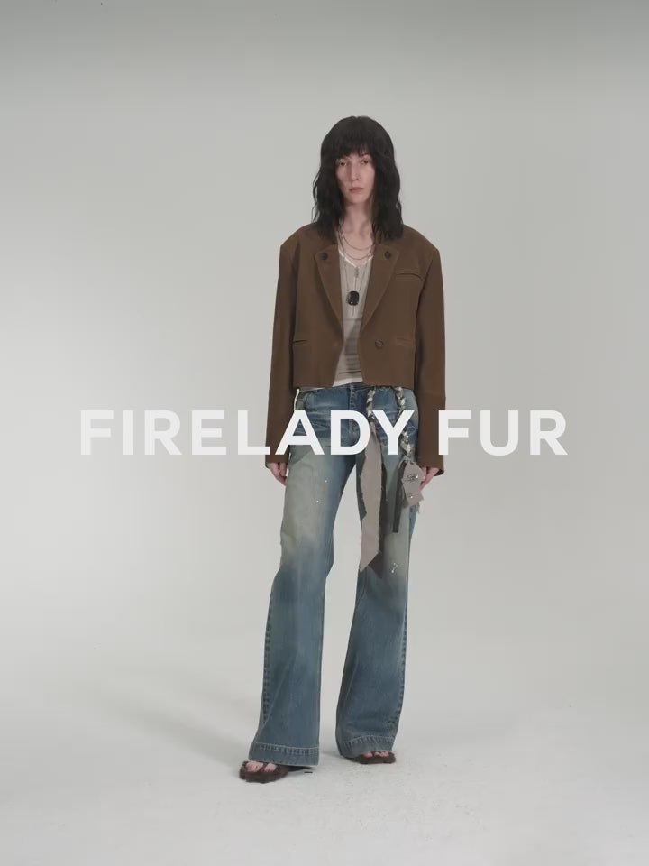 Stand Collar Suit Sheepskin Leather Short Jacket "Roman Story"