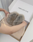 Firelady Fur Women's Merino Shearling Coat | Layered Patch-Dyed Raccoon Fur Collar“Hokkaido Melody”