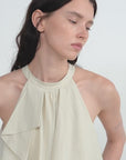 "Floating Island Manor" small stand-up collar design asymmetrical halter dress
