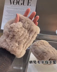 Women's Rex Rabbit Fur Fingerless Gloves Winter - Phone & Typing Friendly