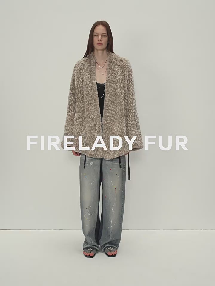 Loose-fitting two-tone gradient-dyed long woven Rex rabbit fur coat "Artistic Weaving"