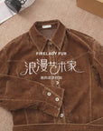 "Haruno Dream" retro distressed flocked denim low waistband long sleeve shirt women's jacket