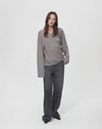 Machine washable Tencel wool V-neck two-wear elastic hem T-shirt bottoming shirt