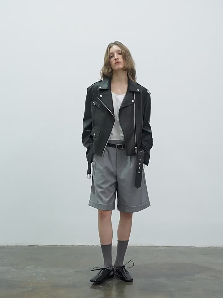 Letrans Women's Lambskin Leather Biker Jacket Cropped Retro Moto Style "Murasaki River"