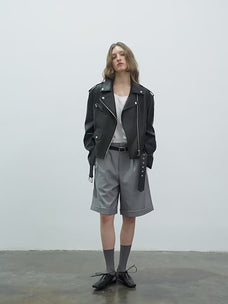 Letrans Women's Lambskin Leather Biker Jacket Cropped Retro Moto Style "Murasaki River"