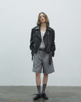 Letrans Women's Lambskin Leather Biker Jacket Cropped Retro Moto Style "Murasaki River"
