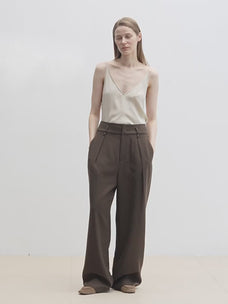 Women's white straight casual wide waist drape floor-length wide leg pants