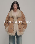 Firelady Fur Women's Shearling Coat | Merino Wool & Curly Toca Trim, Imported Two-Tone Plush Shawl Collar“Galaxy Gala”