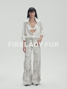"Ideal Spring Day" Jacquard Hollow Drop Shoulder Shirt Summer