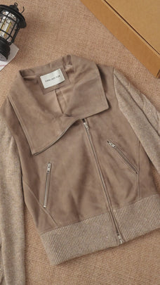 Firelady Fur Italian Sheepskin Leather Jacket Women - Merino Wool Knit Short Coat "Nishino Twilight"