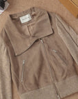 Firelady Fur Italian Sheepskin Leather Jacket Women - Merino Wool Knit Short Coat "Nishino Twilight"