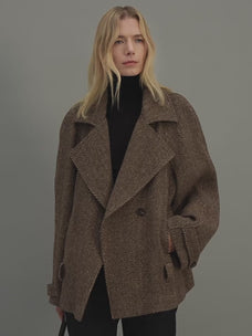 "Warm Cocoon" Italian Herringbone Wool Classic Lapel Micro-coon Short Wool Coat for Women