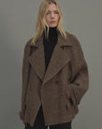 "Warm Cocoon" Italian Herringbone Wool Classic Lapel Micro-coon Short Wool Coat for Women