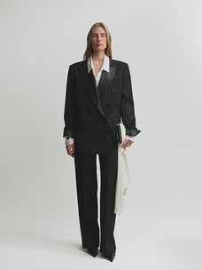 THE ARTM Women's Double-Breasted Wool Blazer - Peak Lapel Tuxedo Jacket