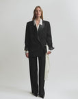 THE ARTM Women's Double-Breasted Wool Blazer - Peak Lapel Tuxedo Jacket
