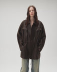 Firelady Fur Women's Waxed Lambskin Leather Jacket - Drawstring Waist Workwear Style "Time Traveler"