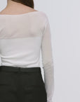 Transparent patchwork acetate Tencel temperament slim fit slim long sleeve T-shirt for women