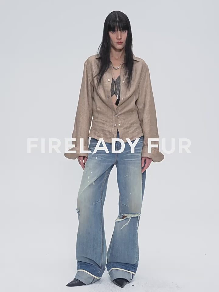 "Refreshing West Coast" Straight-Cut Selvedge Jeans with Smudged & Splashed Ink Detailing