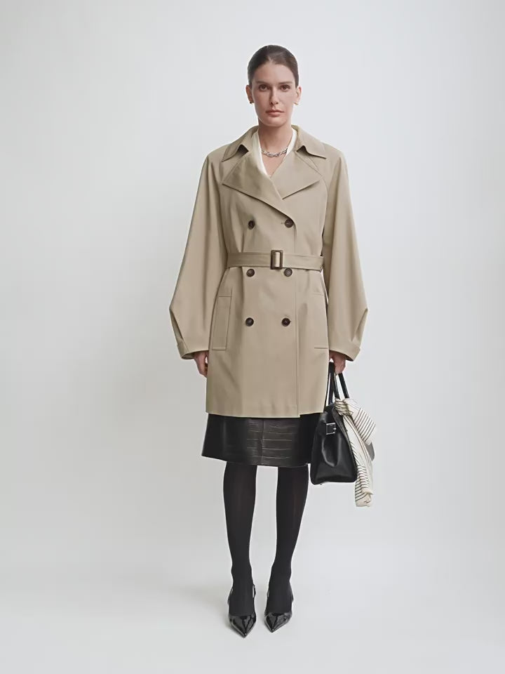 THE ARTM Women's Oversized Trench Coat - Double Breasted Wool Blend with Belt