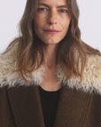 Fireladyfur Wool Tweed Coat with Detachable Fur Collar"Vertical Texture"